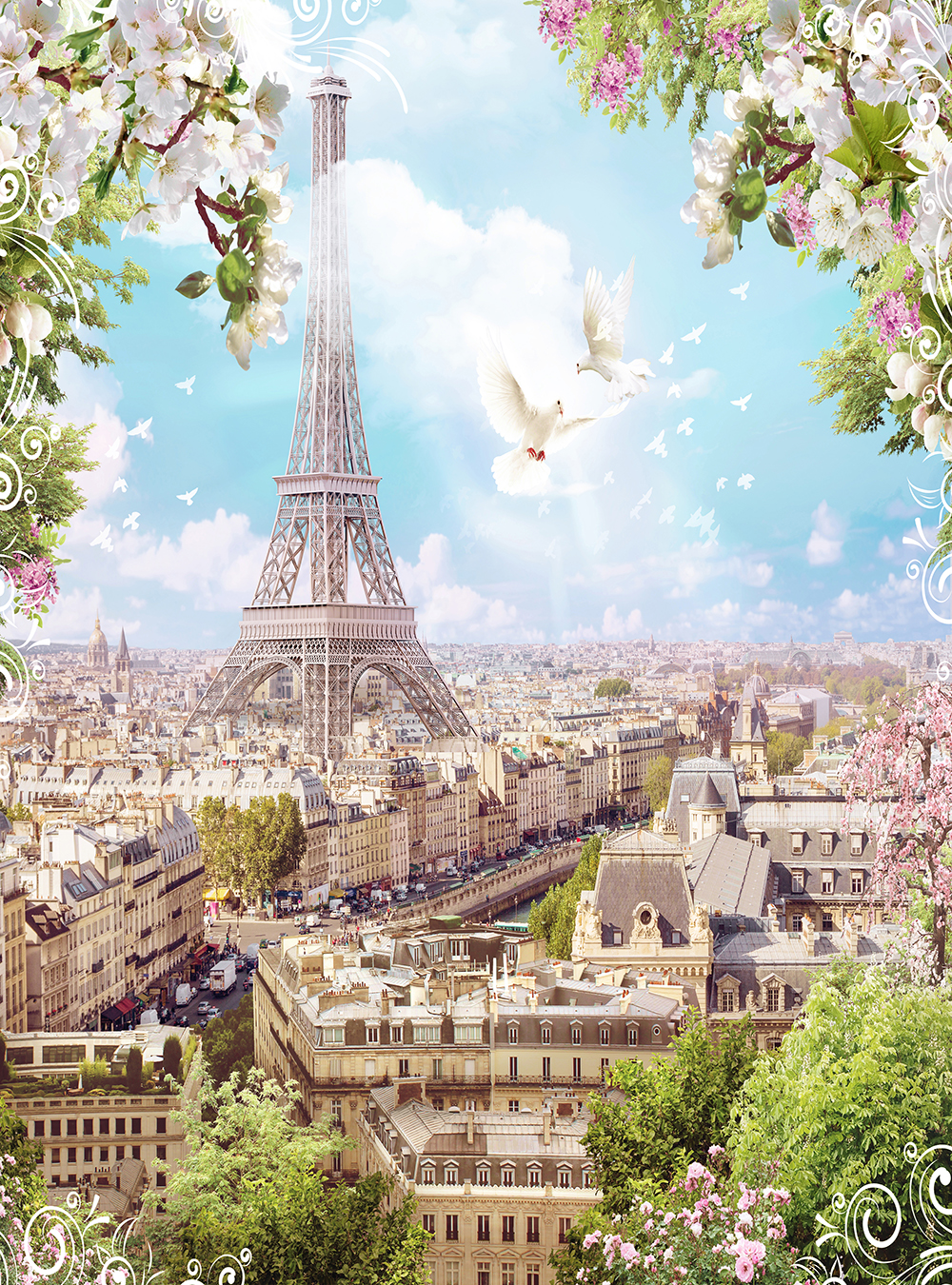 Фотообои Голуби над Парижем Н-003 (2,0х2,7 м), Дивино Декор 1