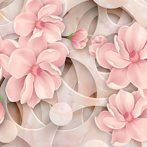 Розовые цветы на мраморных кругах F-037 (4,0х2,7 м)
