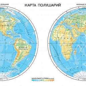 Карта полушарий мира  L-086 (2,0х1.0 м)